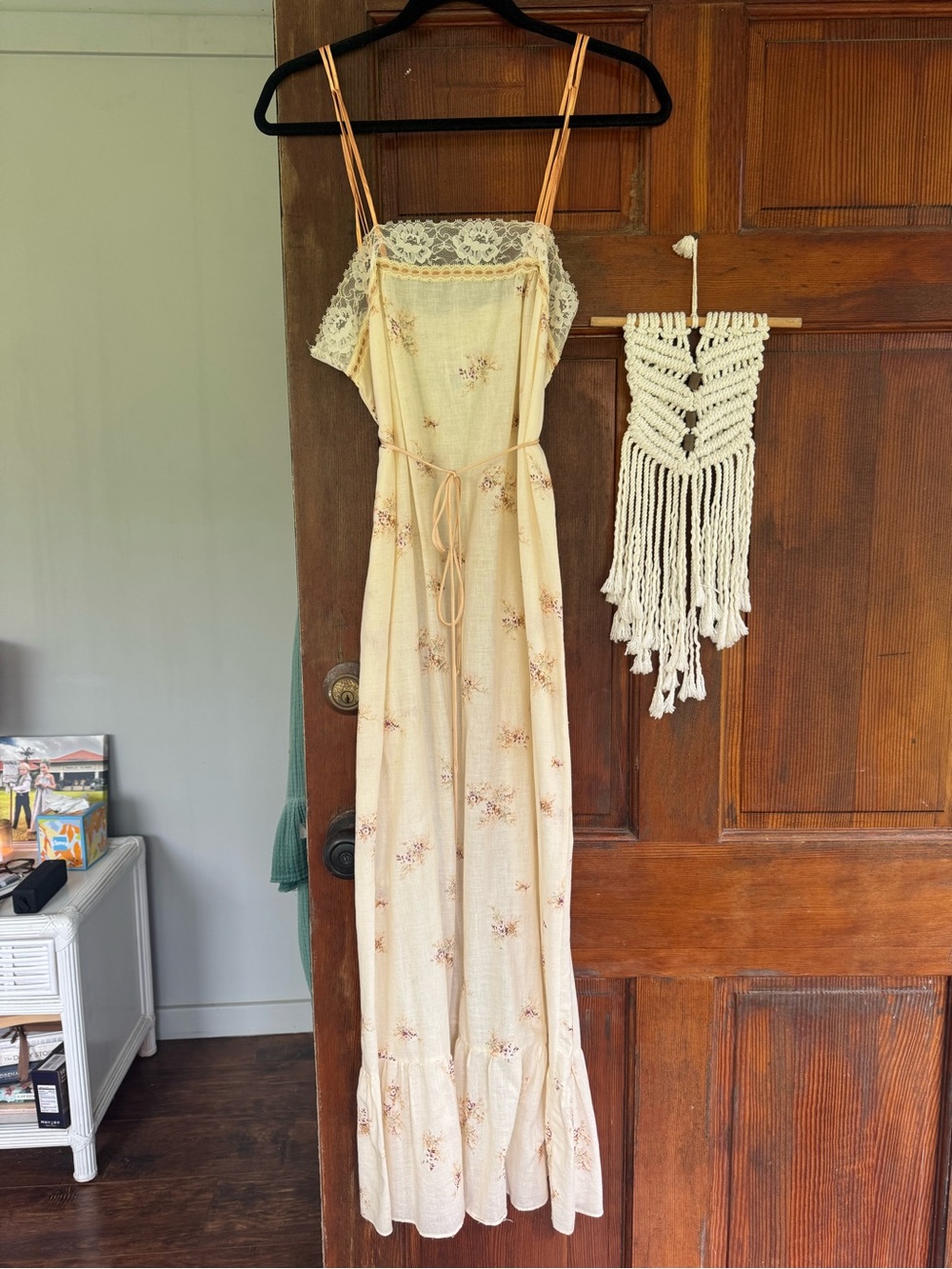 Vintage Lace-Trim Spaghetti-Strap Maxi Dress